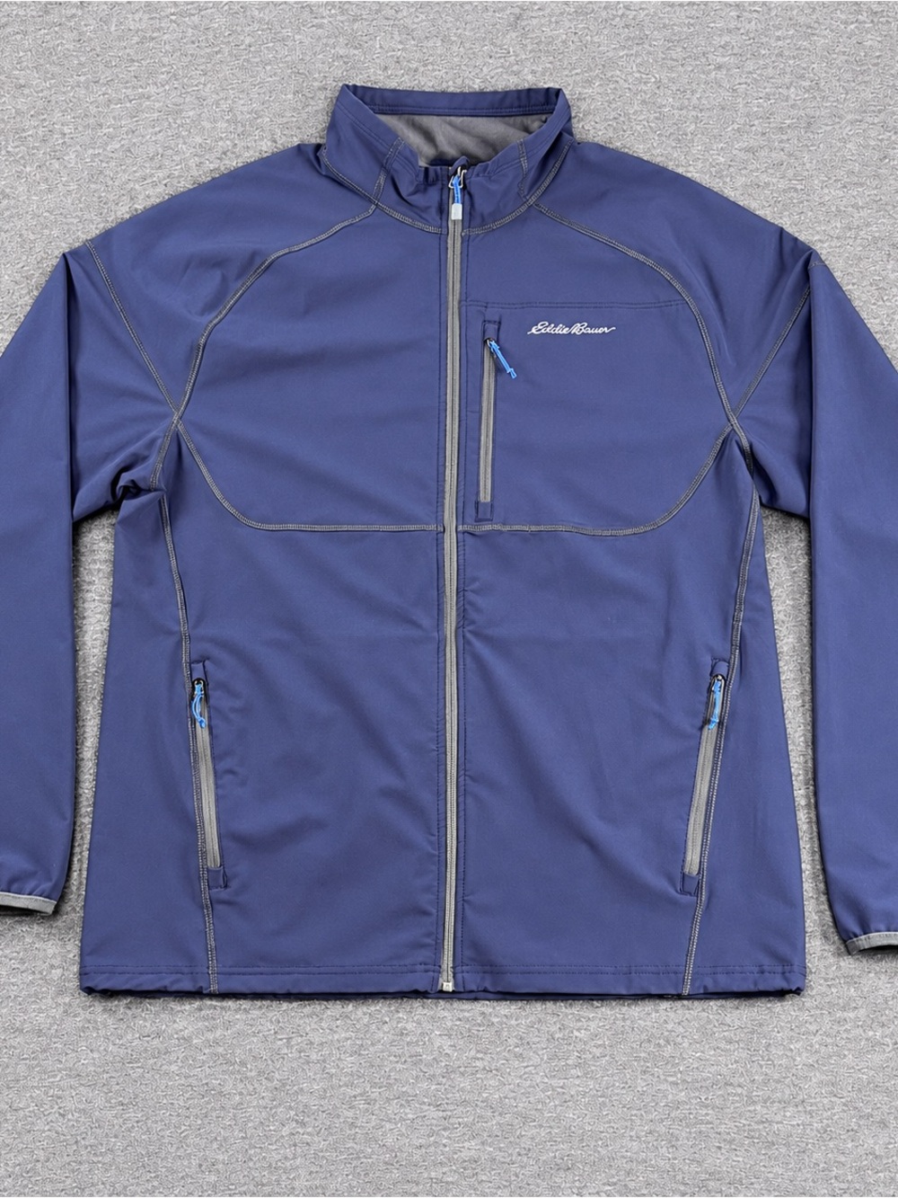 Eddie Bauer Men’s L Navy Stretch Softshell Full Zip Hiking Jacket